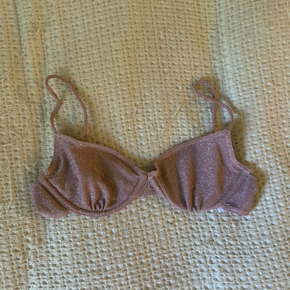 Nookie x REVOLVE Pink Lurex Demi Cup Bikini Top Shimmer Glitter Sparkle Swimwear
